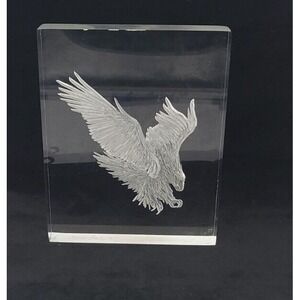 Vintage Joseph Galvan Etched Lucite Acrylic Sculpture Eagle Signed 1981 As-Is